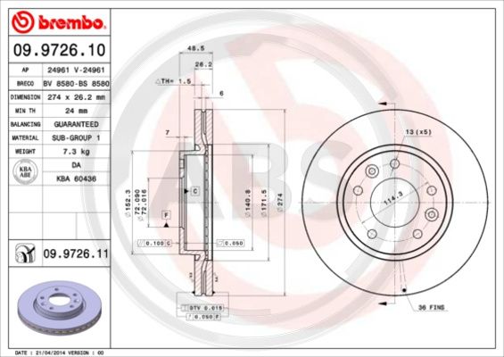 A.B.S. 09.9726.11 Bremsscheibe