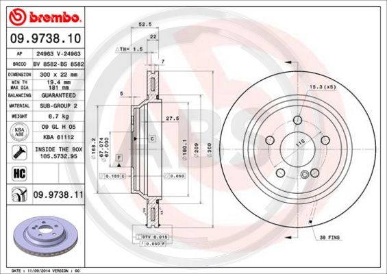 A.B.S. 09.9738.11 Bremsscheibe