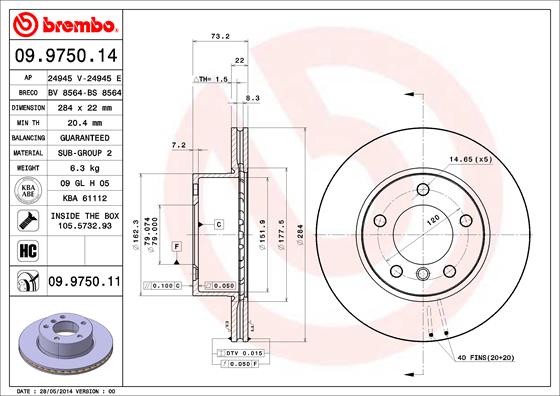A.B.S. 09.9750.11 BREMBO COATED DISC LINE Bremsscheibe