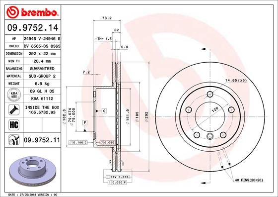 A.B.S. 09.9752.11 BREMBO COATED DISC LINE Bremsscheibe