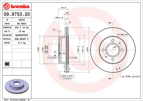 A.B.S. 09.9753.21 BREMBO COATED DISC LINE Bremsscheibe