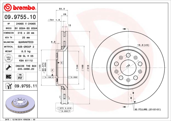 A.B.S. 09.9755.11 BREMBO COATED DISC LINE Bremsscheibe