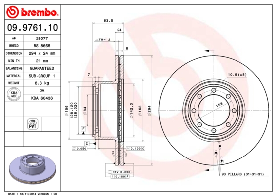 A.B.S. 09.9761.10 BREMBO Bremsscheibe