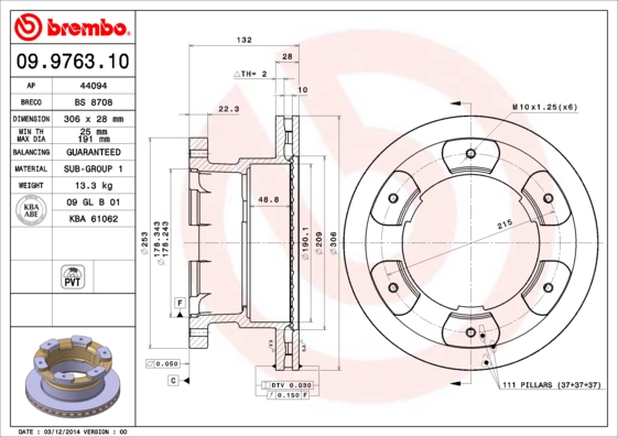 A.B.S. 09.9763.10 BREMBO Bremsscheibe