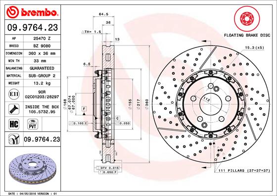 A.B.S. 09.9764.23 BREMBO TWO-PIECE FLOATING DISCS LINE Bremsscheibe