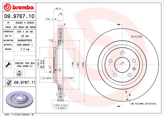 A.B.S. 09.9767.11 BREMBO COATED DISC LINE Bremsscheibe