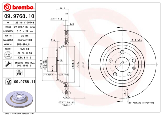 A.B.S. 09.9768.11 BREMBO COATED DISC LINE Bremsscheibe