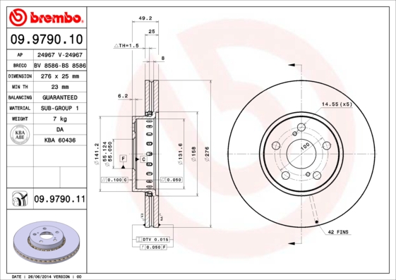A.B.S. 09.9790.11 BREMBO COATED DISC LINE Bremsscheibe