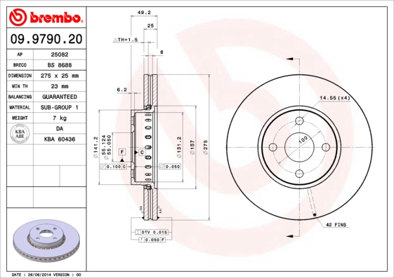 A.B.S. 09.9790.20 BREMBO Bremsscheibe