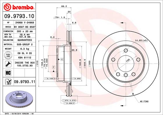 A.B.S. 09.9793.11 BREMBO COATED DISC LINE Bremsscheibe