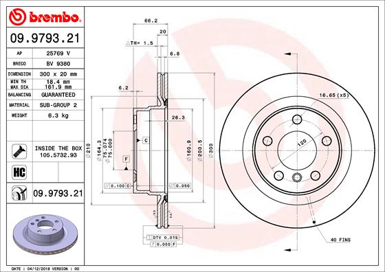 A.B.S. 09.9793.21 BREMBO Bremsscheibe