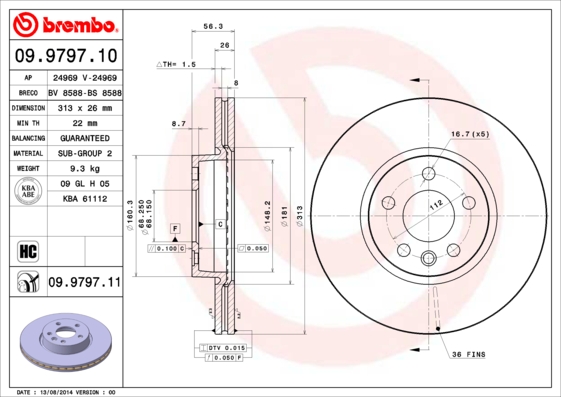 A.B.S. 09.9797.11 BREMBO COATED DISC LINE Bremsscheibe