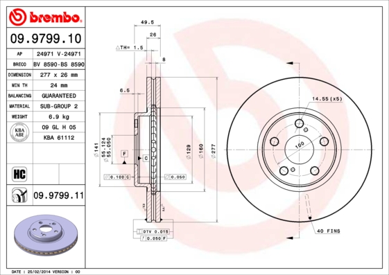 A.B.S. 09.9799.11 BREMBO COATED DISC LINE Bremsscheibe