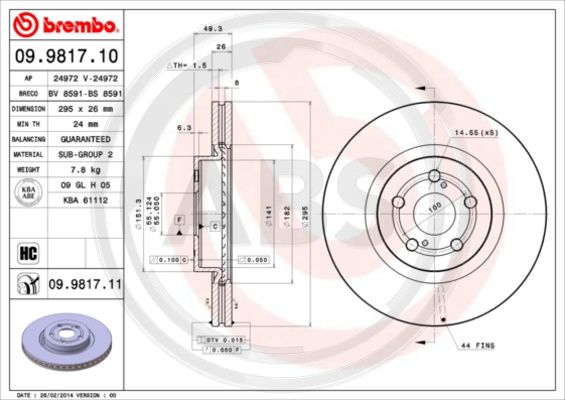 A.B.S. 09.9817.11 Bremsscheibe