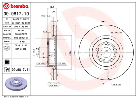 A.B.S. 09.9817.11 BREMBO COATED DISC LINE Bremsscheibe