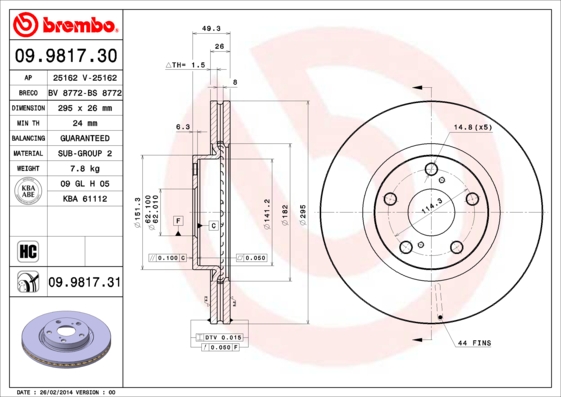 A.B.S. 09.9817.31 BREMBO COATED DISC LINE Bremsscheibe