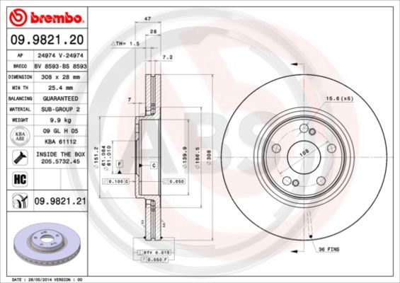 A.B.S. 09.9821.21 Bremsscheibe