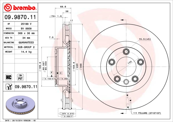 A.B.S. 09.9870.11 BREMBO COATED DISC LINE Bremsscheibe