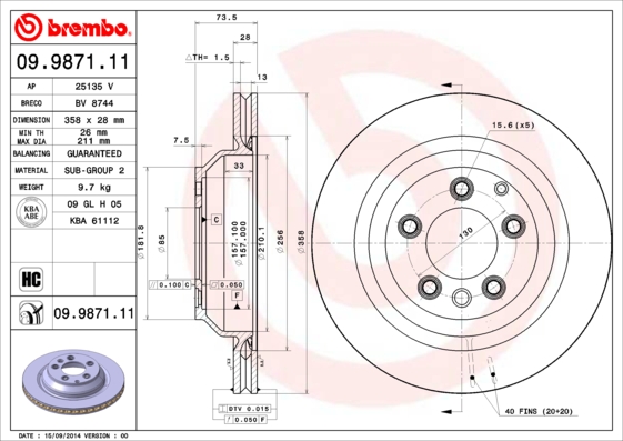 A.B.S. 09.9871.11 BREMBO COATED DISC LINE Bremsscheibe