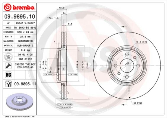 A.B.S. 09.9895.11 Bremsscheibe