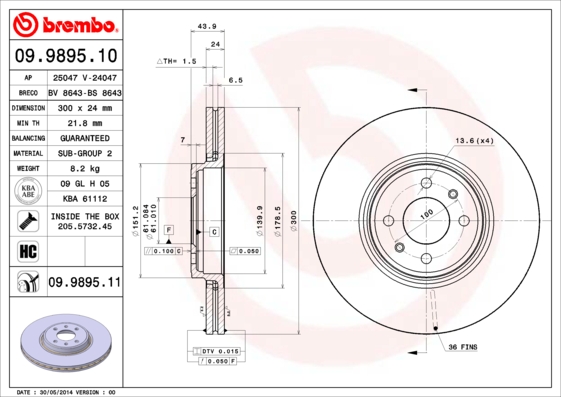 A.B.S. 09.9895.11 BREMBO COATED DISC LINE Bremsscheibe