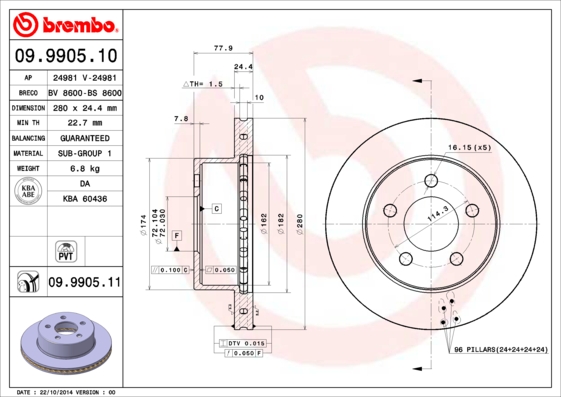A.B.S. 09.9905.11 BREMBO COATED DISC LINE Bremsscheibe