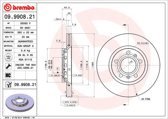 A.B.S. 09.9908.21 BREMBO COATED DISC LINE Bremsscheibe