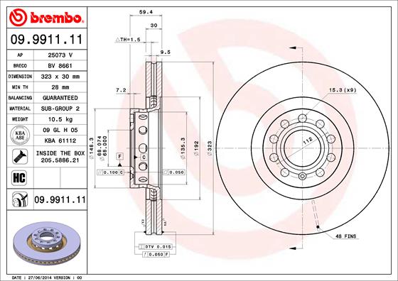 A.B.S. 09.9911.11 BREMBO COATED DISC LINE Bremsscheibe