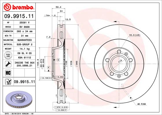 A.B.S. 09.9915.11 BREMBO COATED DISC LINE Bremsscheibe