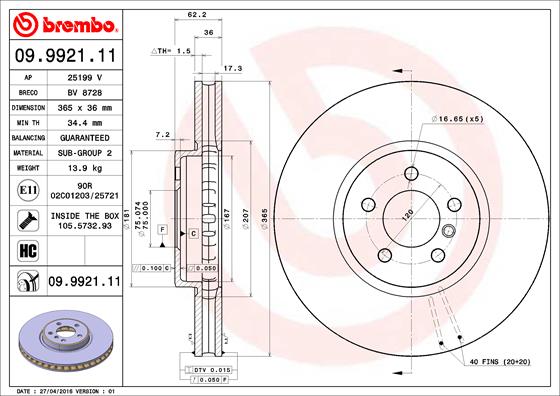 A.B.S. 09.9921.11 BREMBO COATED DISC LINE Bremsscheibe