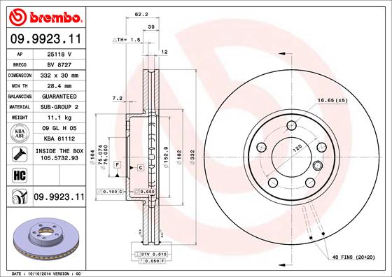 A.B.S. 09.9923.11 BREMBO COATED DISC LINE Bremsscheibe