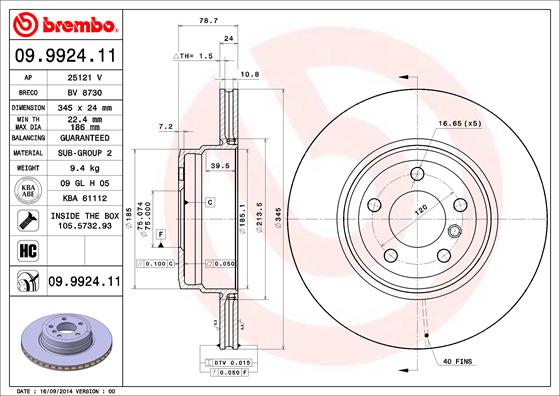 A.B.S. 09.9924.11 BREMBO COATED DISC LINE Bremsscheibe