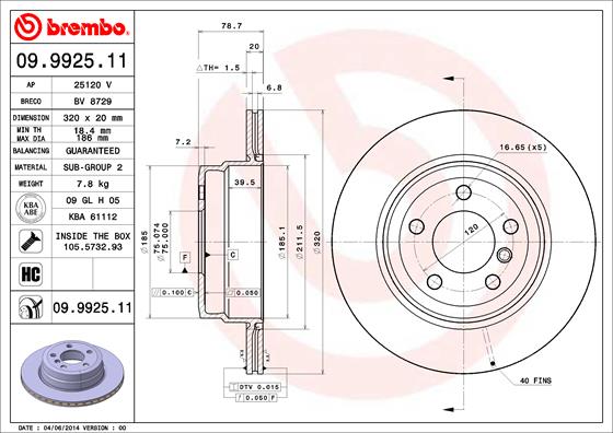 A.B.S. 09.9925.11 BREMBO COATED DISC LINE Bremsscheibe