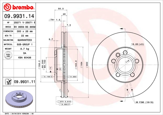 A.B.S. 09.9931.11 BREMBO COATED DISC LINE Bremsscheibe