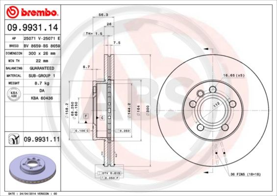 A.B.S. 09.9931.11 Bremsscheibe