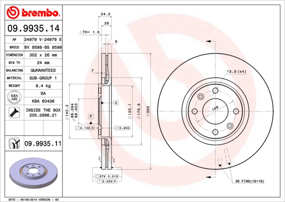 A.B.S. 09.9935.11 BREMBO COATED DISC LINE Bremsscheibe