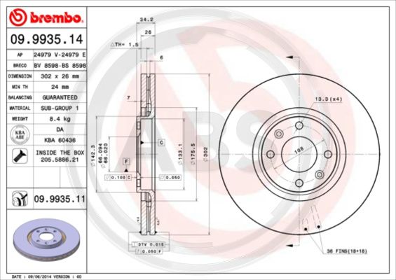 A.B.S. 09.9935.11 Bremsscheibe