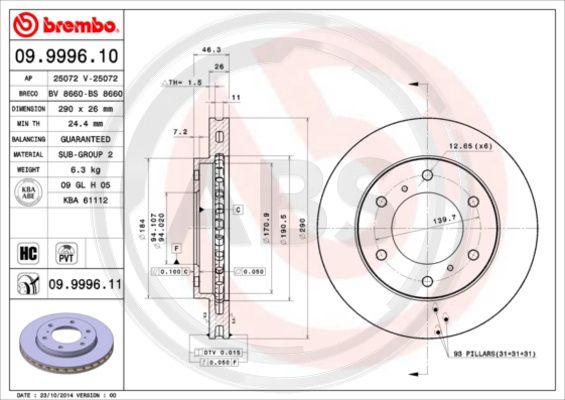 A.B.S. 09.9996.11 Bremsscheibe