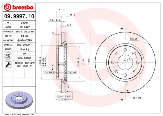 A.B.S. 09.9997.10 BREMBO Bremsscheibe