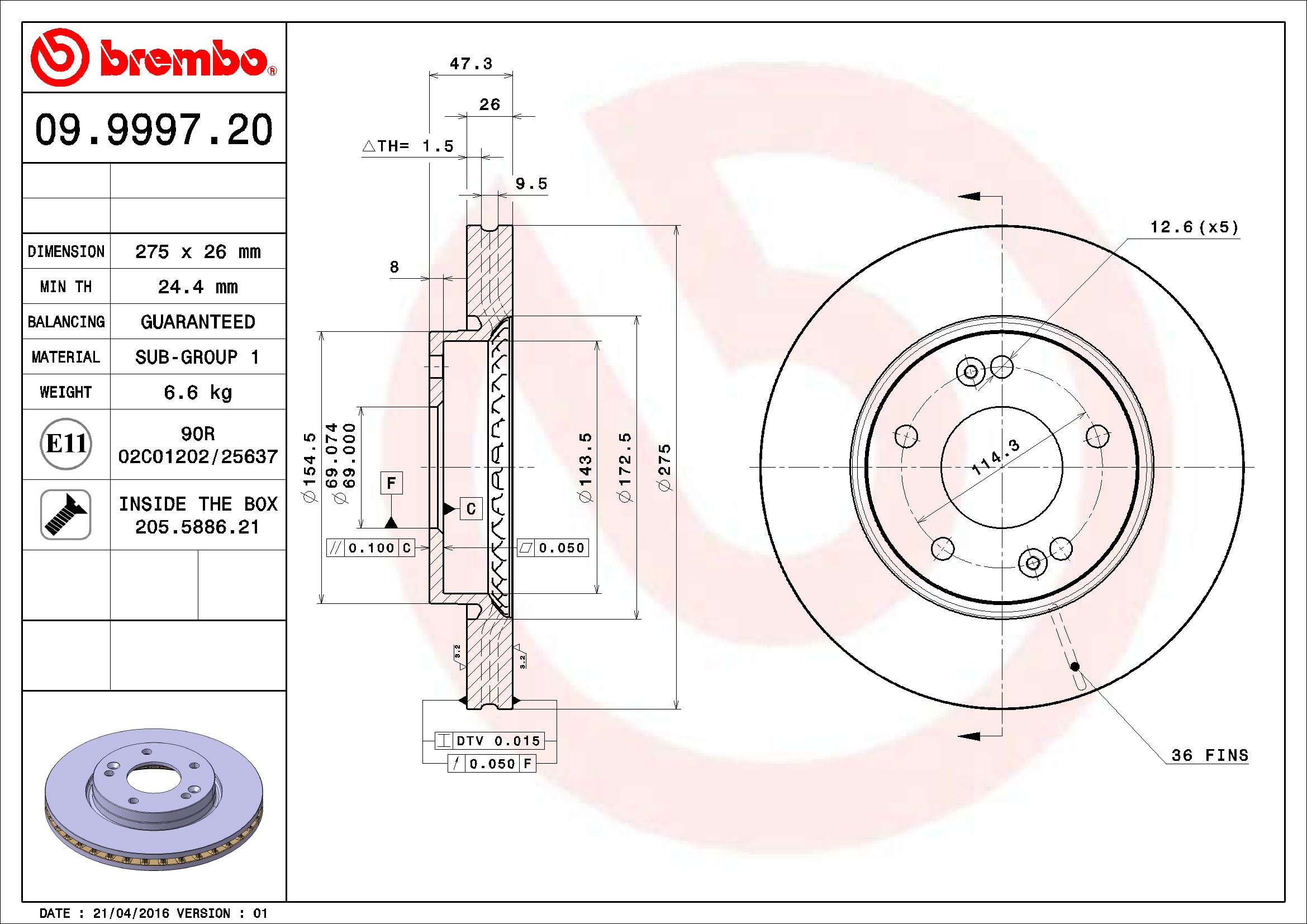 A.B.S. 09.9997.20 BREMBO Bremsscheibe
