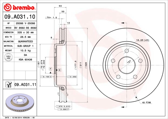 A.B.S. 09.A031.11 BREMBO COATED DISC LINE Bremsscheibe