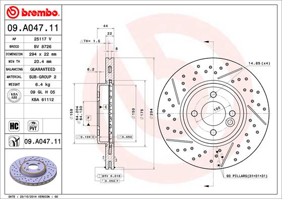 A.B.S. 09.A047.11 BREMBO COATED DISC LINE Bremsscheibe