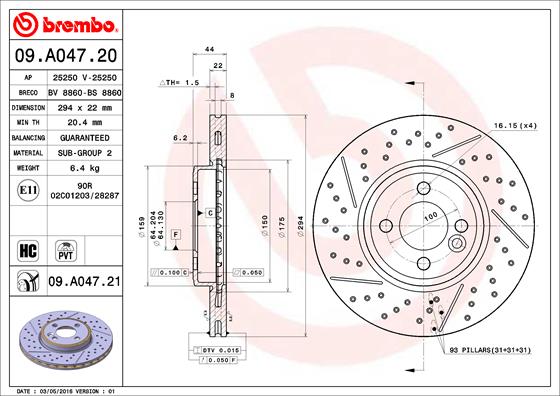 A.B.S. 09.A047.21 BREMBO COATED DISC LINE Bremsscheibe