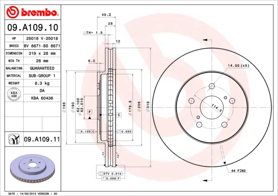 A.B.S. 09.A109.11 BREMBO COATED DISC LINE Bremsscheibe