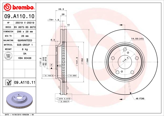 A.B.S. 09.A110.11 BREMBO COATED DISC LINE Bremsscheibe