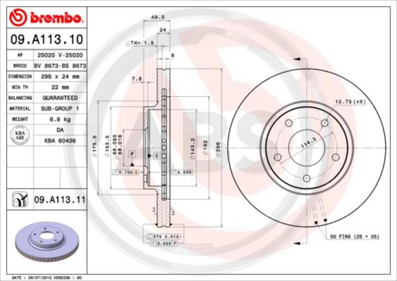 A.B.S. 09.A113.11 Bremsscheibe