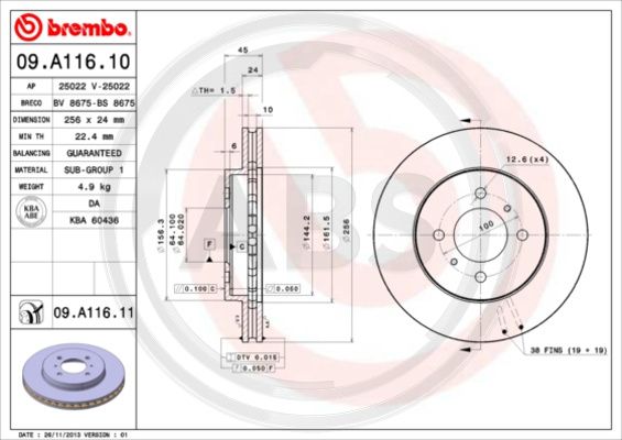 A.B.S. 09.A116.11 Bremsscheibe