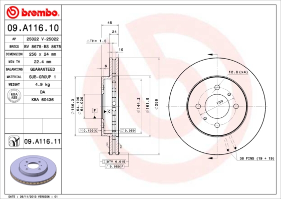A.B.S. 09.A116.11 BREMBO COATED DISC LINE Bremsscheibe
