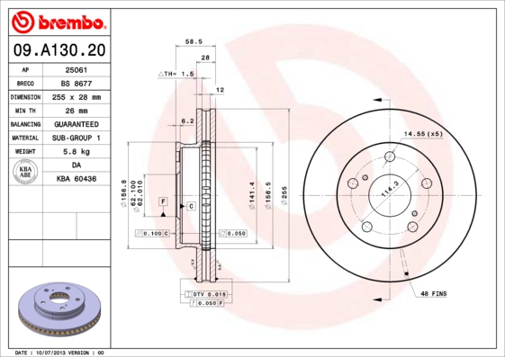A.B.S. 09.A130.20 BREMBO Bremsscheibe