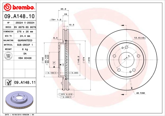 A.B.S. 09.A148.11 BREMBO COATED DISC LINE Bremsscheibe